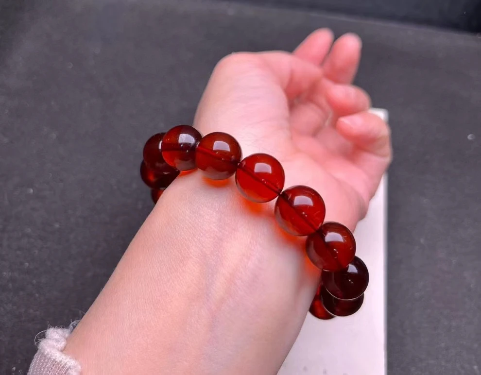 Natural Red Amber Round Beads Bracelet Stretch Women Amber 13mm Stretch Amber Bracelet Jewelry AAAAA