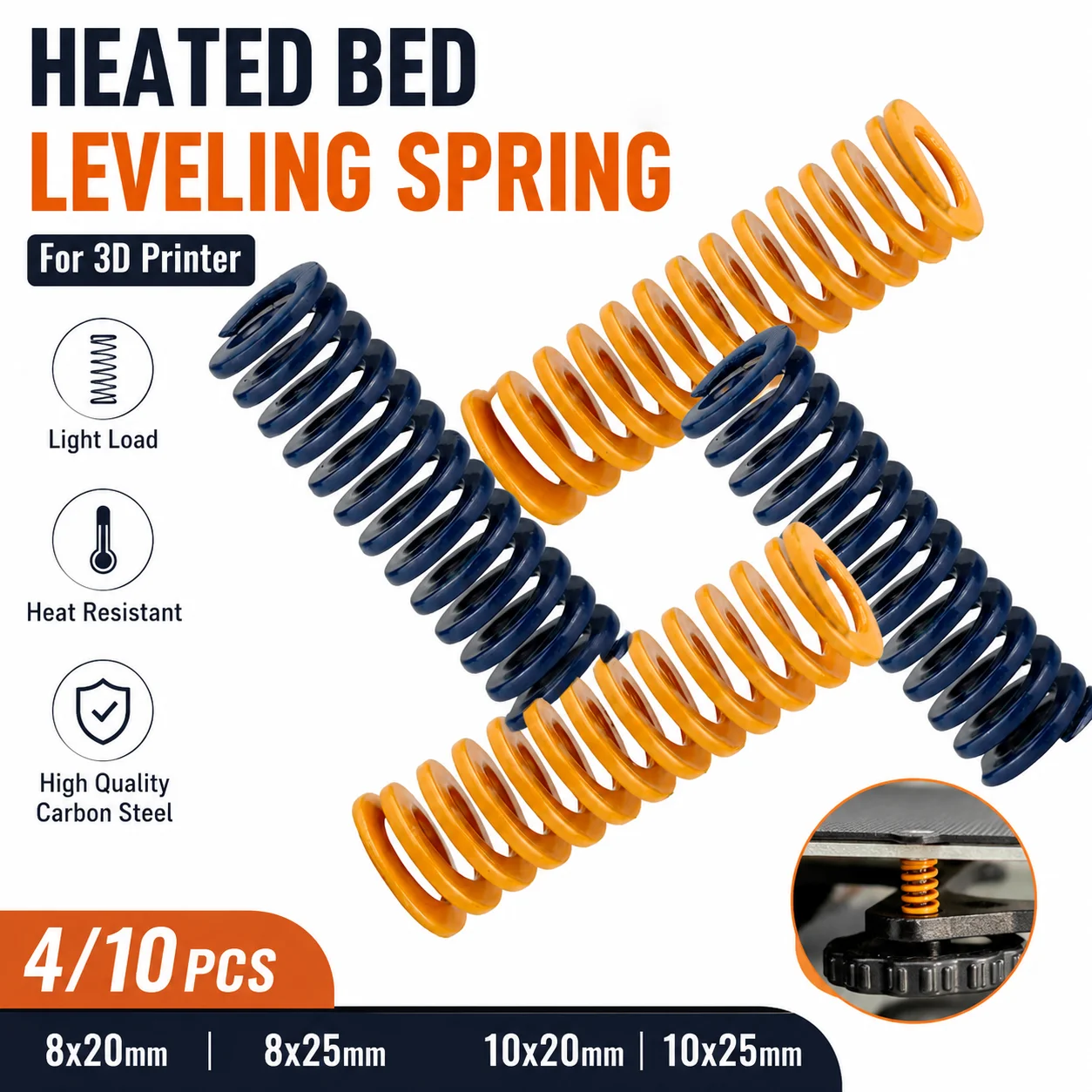 4/10PCS Heated Bed Springs Die Light Load Compression Spring 8*20 /8*25/10*20/10*25 Leveling Spring For Ender 3 CR-10 3d Printer