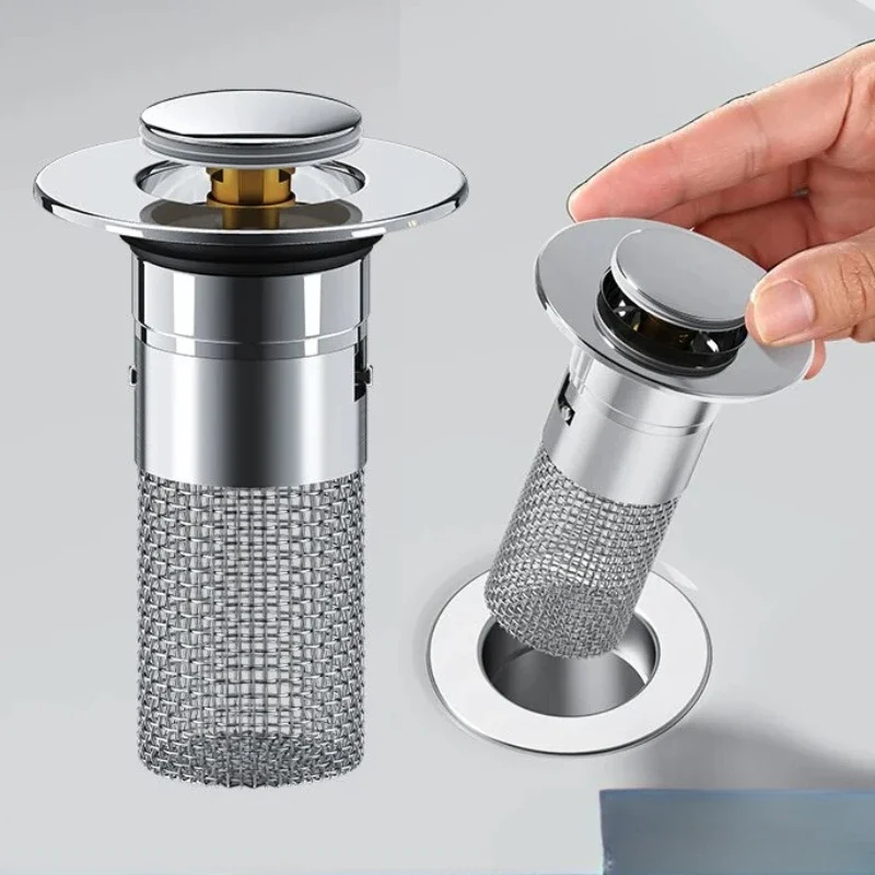 1PCS Washbasin Leak Plug, Stainless Steel Odor Proof Bouncing Core, Press Type Sink Drain, Universal Accessory for Washbasin