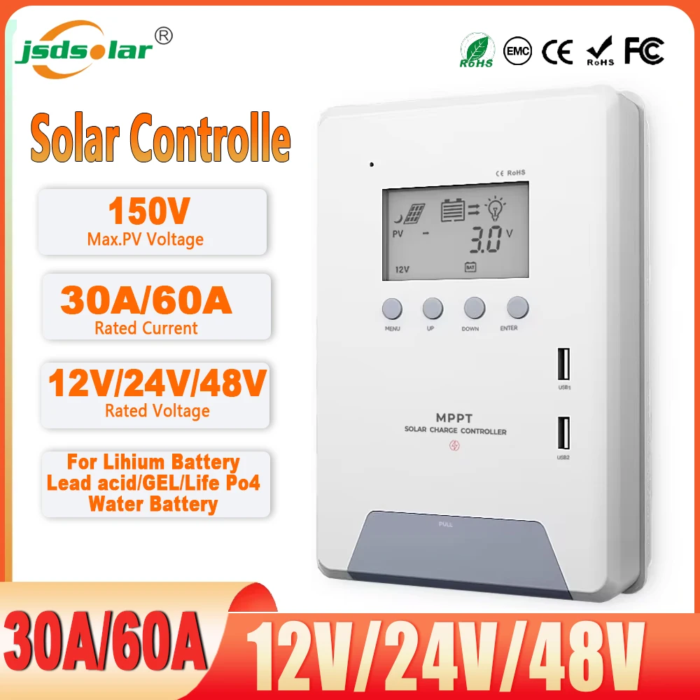 

30A 60A MPPT Solar Charge Controller 12V/24V/48V Solar Panel Battery Intelligent LCD Display Regulator for Lead-acid/Lithium