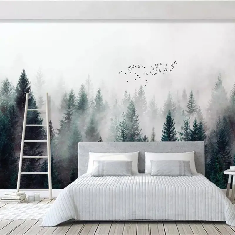 beibehang Custom wallpaper 3d photo mural modern fresh fog forest cloud fog bird Nordic sofa background wall papers home decor