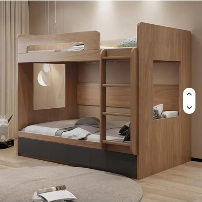 Nordic Modern Simple Storage with Ladder Bunk Bed Small Apartment Double-layer Children's Bunk Bed High Mother Bed