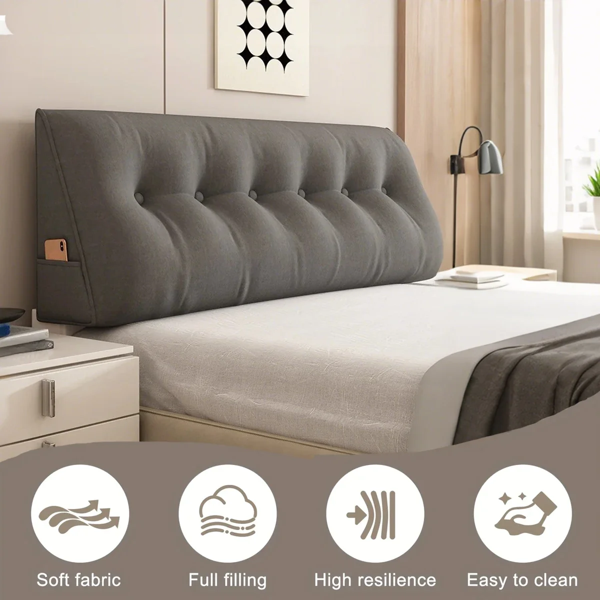 Triangular Headboard Pillows Twin/Queen/King Size Head Roll Pillow Bed Wedge Pillow  Large Bolster Bed Rest Reading Pillows