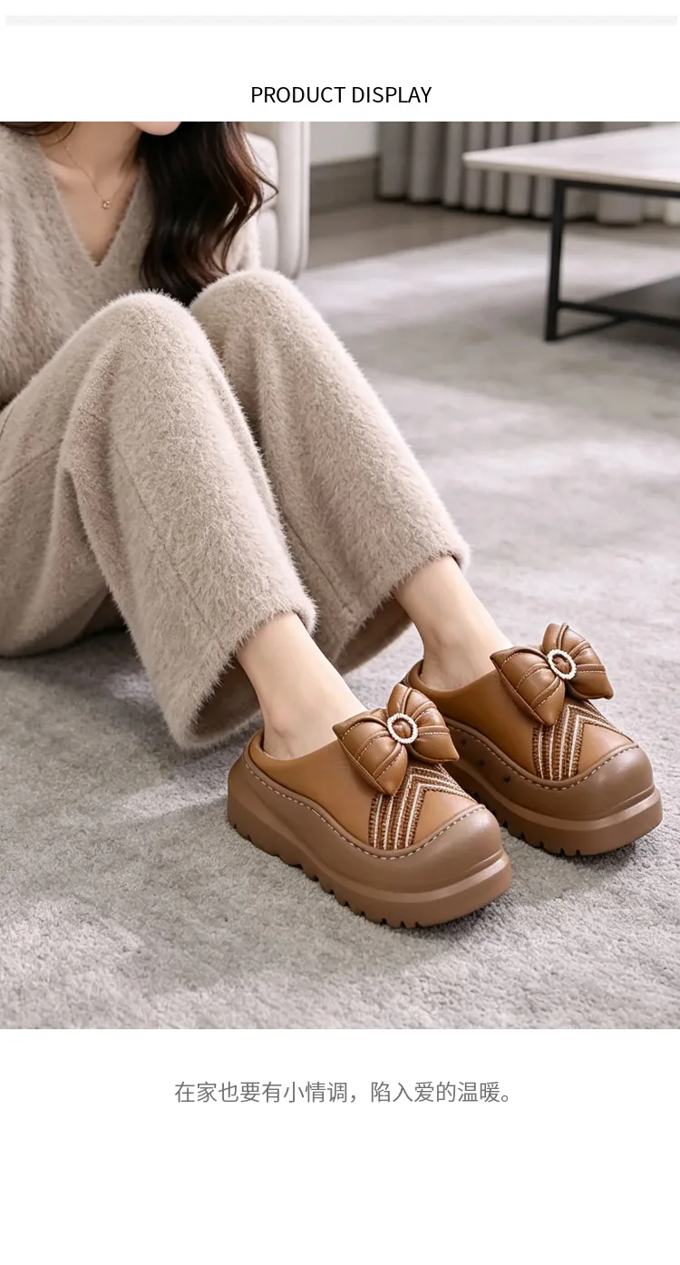 Neue, weiche, wasserdichte Hausschuhe mit hohem Absatz und Plüschfutter für Damen, dicke Plateausohle, warme Winter-Mules ohne Rücken, Mädchen-Elevator-Schuhe – Detail 14