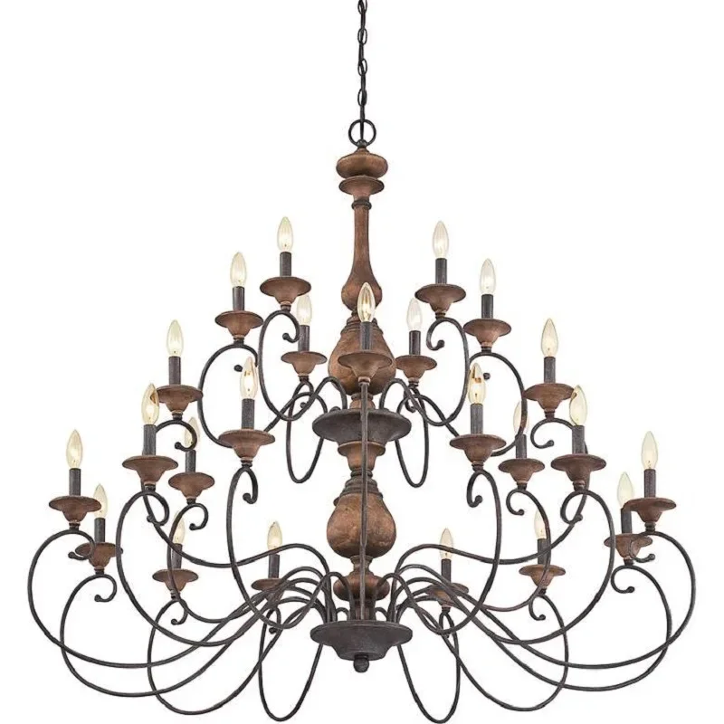 European retro wood chandelier, hand-carved antique lamps, entrance hall decoration