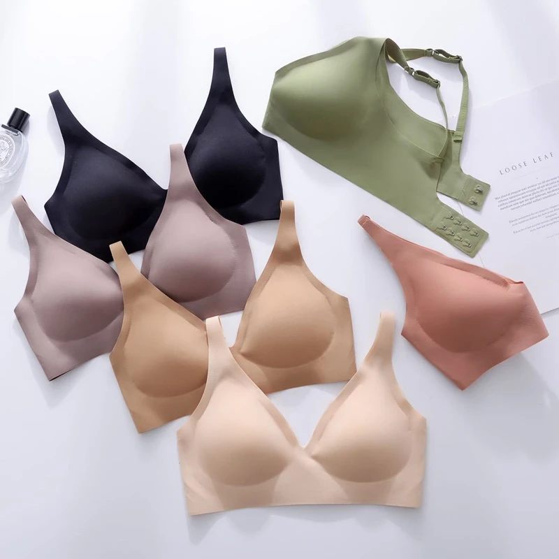 

Seamless Women Underwear Sexy V-neck Small Chest Gathered Bra Adjustable Wireless Comfortable Thin Style Lingerie Lady Top