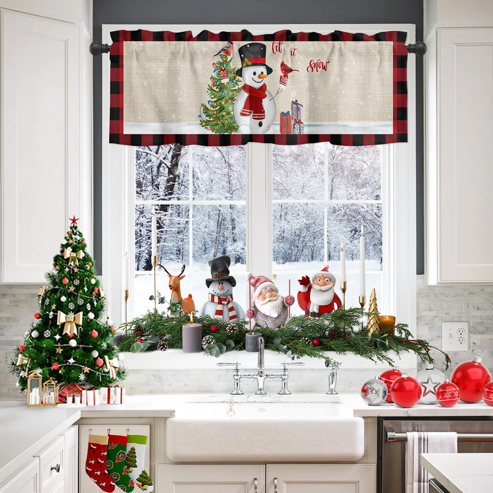 ZEDLIYU Valances for Windows Kitchen Living Room Small Window Valance Christmas Snowman 1 Panel, 54 x 18 Inch