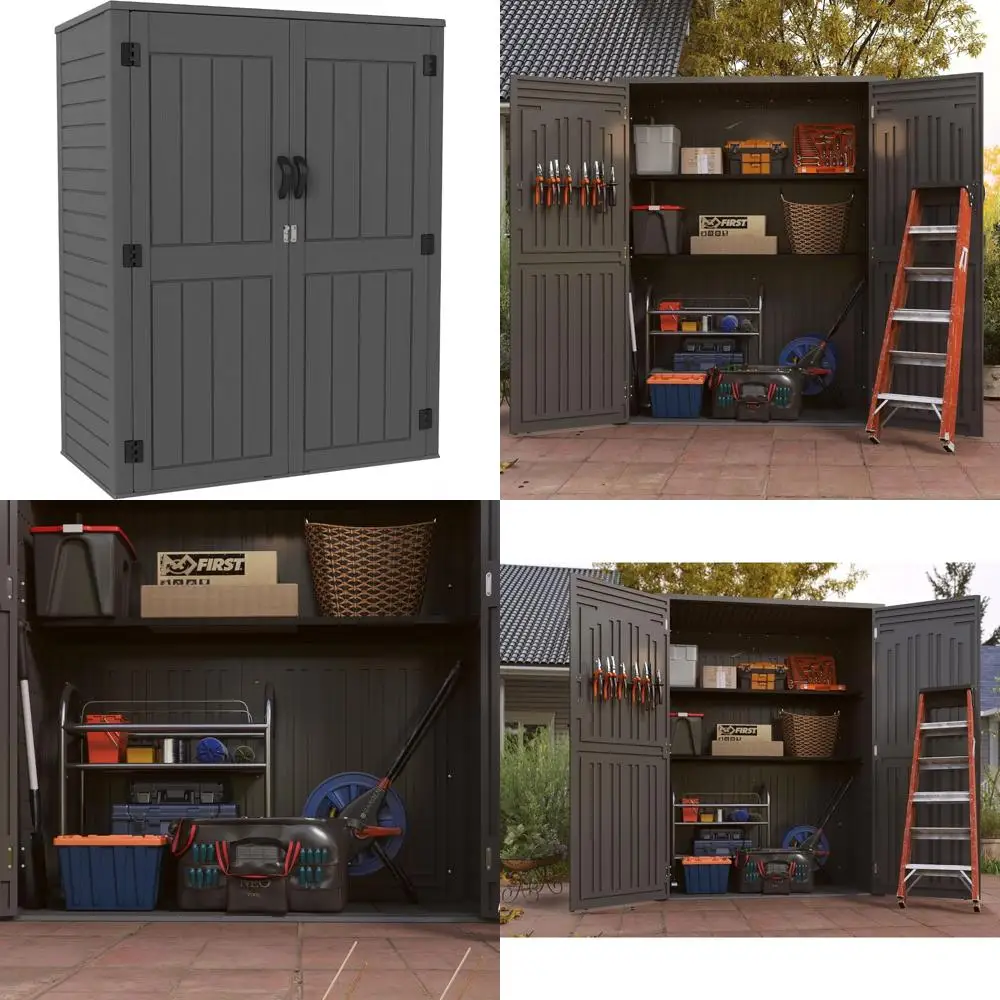 سقيفة تخزين خارجية بلاستيكية عمودية بطول 60 قدمًا مكعبًا، خزانة أدوات حديقة مقاومة للماء، 4.5 م × 2.3 م #1