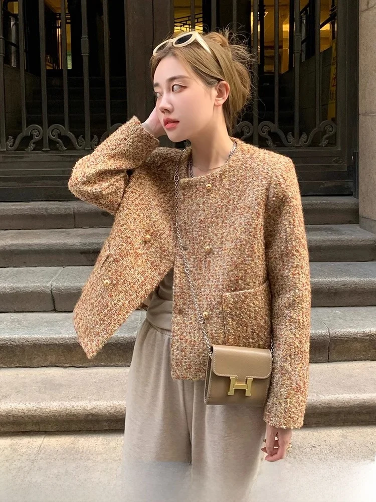 

Ele ort Quilted Jaet Women's Spring Autumn High-End Sensation Fraance Sle Luxury Woolen Precision Top