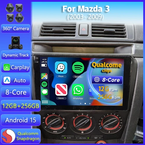 Android 15 Radio del coche para Mazda 3 2003 2004 2005 2006 2007 2008 2009 reproductor de vídeo Multimedia navegación GPS Carplay DSP unidad principal