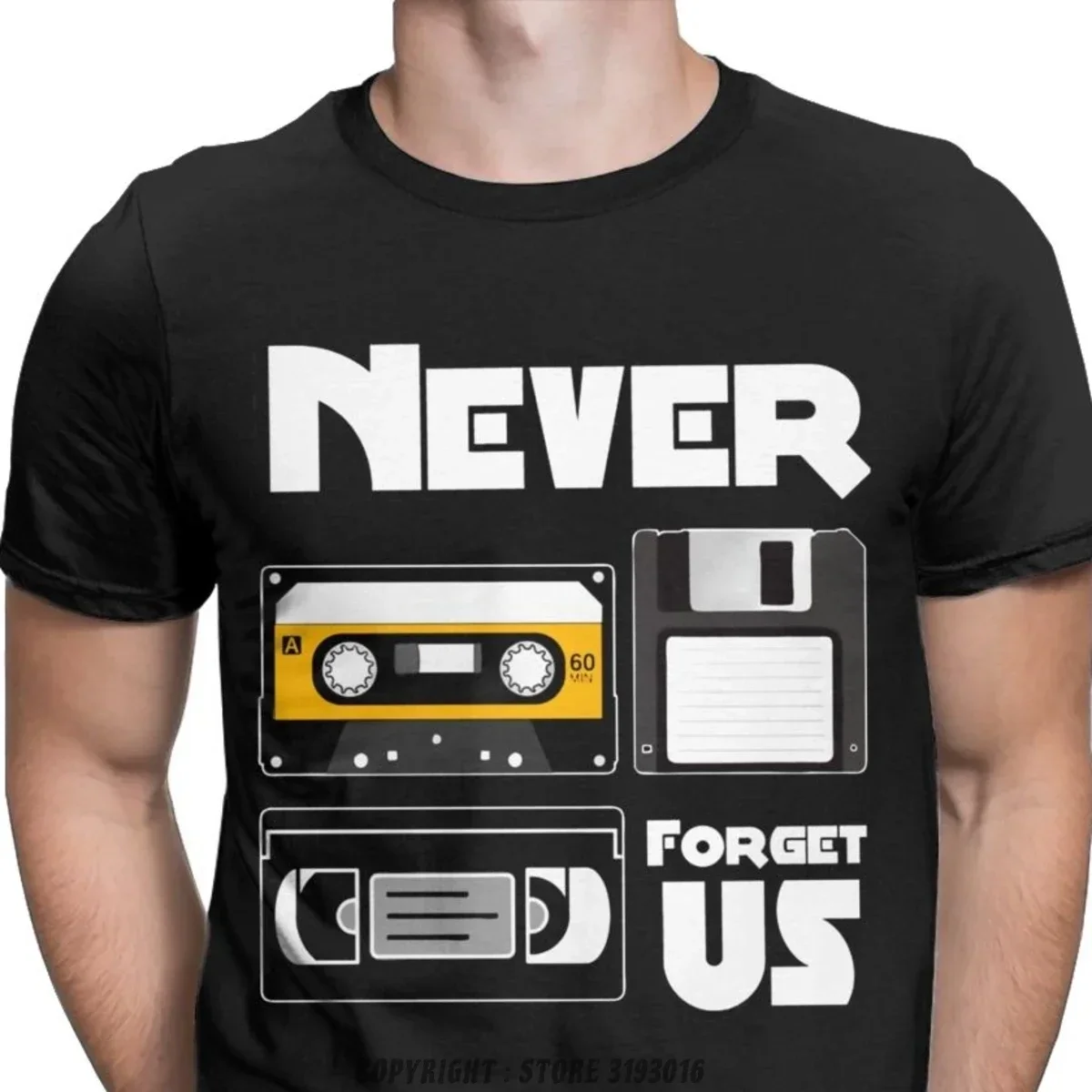 Men's Cool Tops T Shirt Never Forget US Floppy Disk VHS And Cassette Tape T Shirts Retro Nerd Oldshcool Cotton Sweatshirt