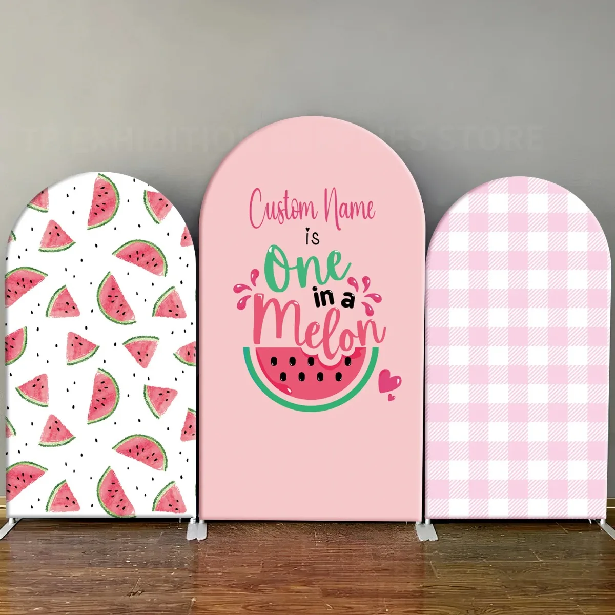 Uno en un arco de melón telón de fondo cubierta 1er cumpleaños fondo de fiesta de sandía nombre personalizado rosa Baby Girl Shower decoración de fotos de verano