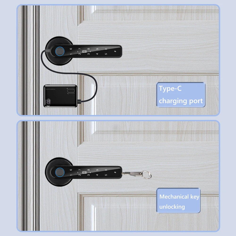 

Door Lock Anti Peeping Fingerprint Password Key Unlock TTLOCK APP Control Type-C Emergency Charge for 3.5-6.5cm Thickness Doors