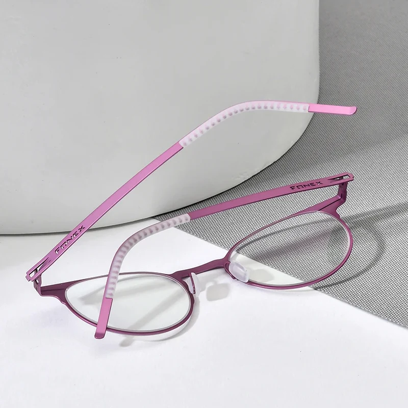 FONEX Alloy Glasses Frame Men Brand Design Ultralight Vintage Round Eyeglasses Women Ultralight Germany Screwless Eyewear 1023