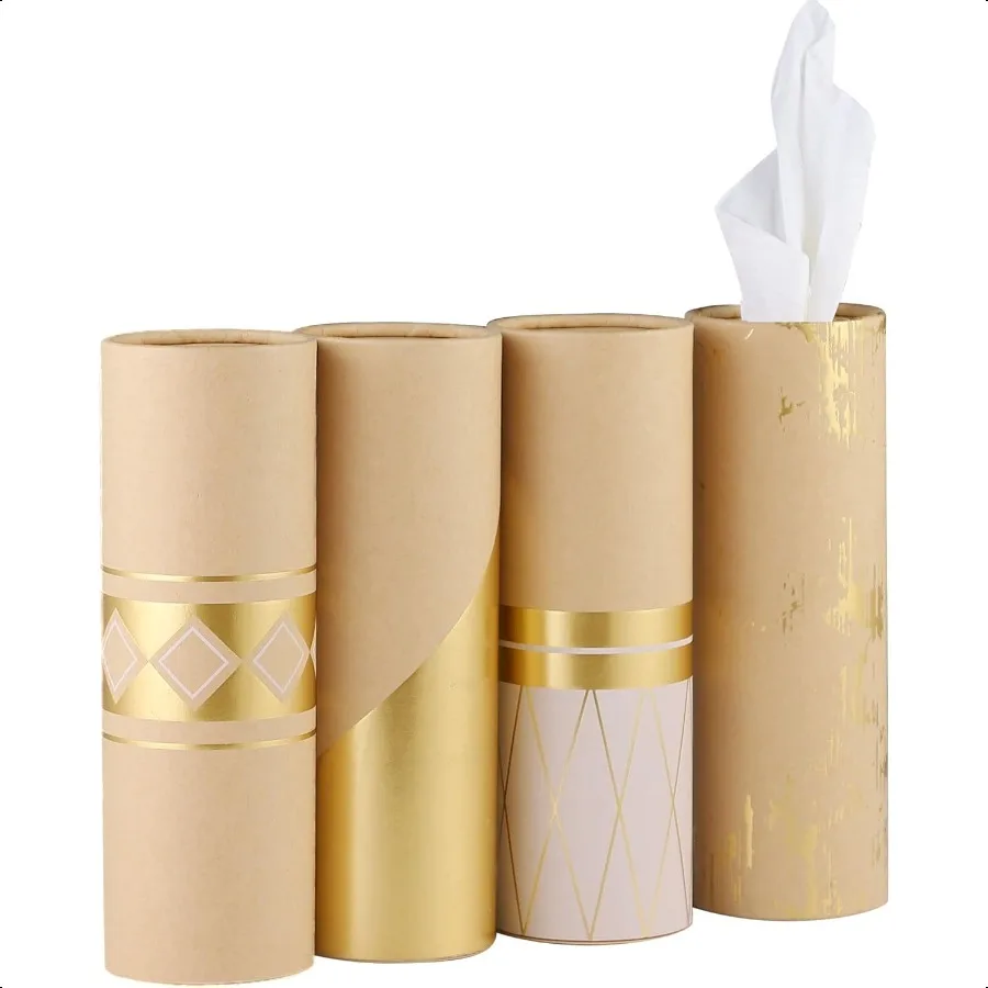 

Car Tissue Holder with 3ply Facial Tissues Bulk 4 PK Gold Foil Cylinder for Car Travel Cup Holder Refill Box Round Container Kr