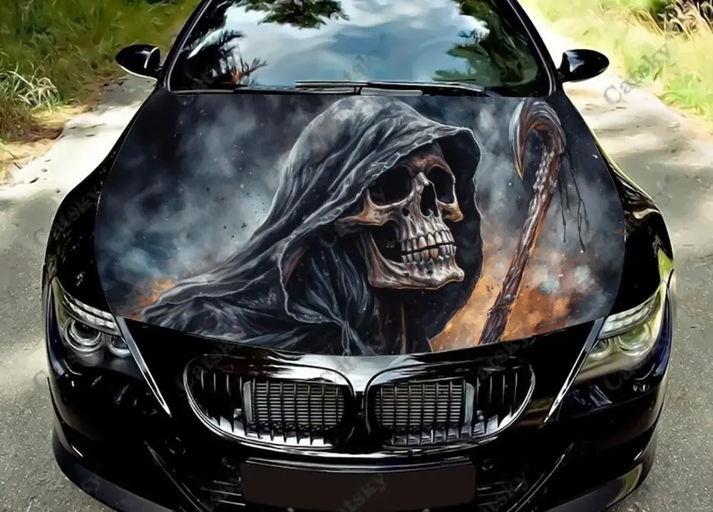 Grim Reaper with Scythe Car Hood Decal Stickers Wrap Vinyl Film Engine Cover Decals Sticker Car Hood Protective Film