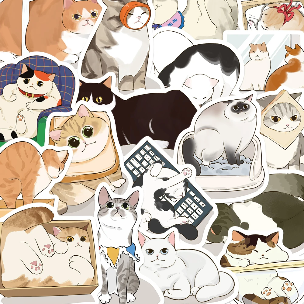 50pcs Cute Gaze Cat Sticker Cartoon Funny Animal Decal For Laptop Luggage Guitar Stationery Phone Magazine Decoration Sticker