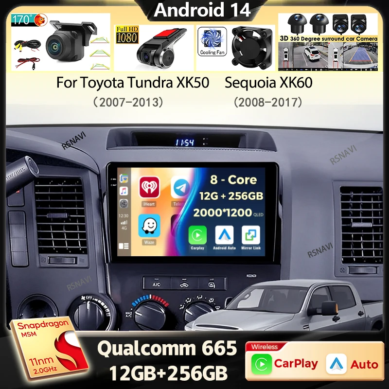 

Android 14 Car Radio For Toyota Tundra XK50 2007-2013 Sequoia XK60 2008-2017 Multimedia Video Player Navigation Stereo GPS Audio