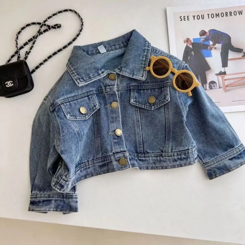 Children\'s Short Casual Jacket 2024 Spring and Autumn New Girls Denim Jacket Foreign Baby Jacket Top 2 4 6 7Y