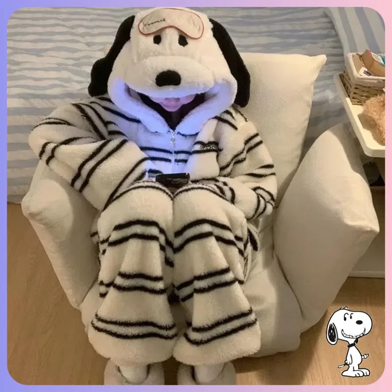 Halloween Snoopy Flannel Pajamas Kawaii Anime Cartoon Hooded Kids Adult Casual Christmas Home Pants Autumn Fashion