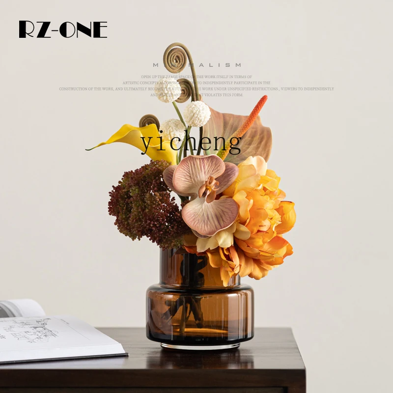 

FY Jewelry Hotel Glass Amber Vase Floral Indoor Decoration Desktop Ornament