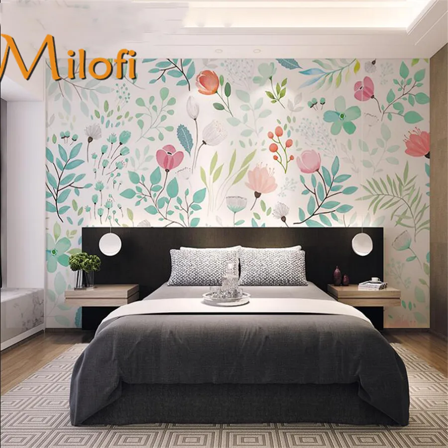 Custom 3D wallpaper Nordic hand painted floral green pastoral wall covering living room bedroom wall mural