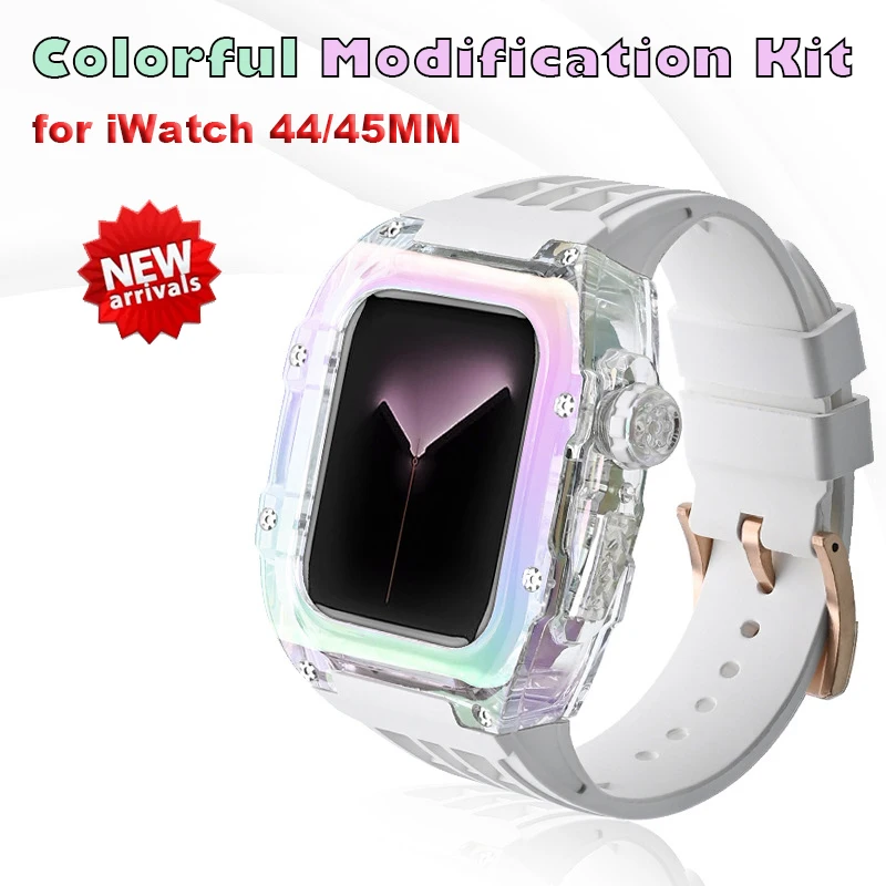 

Colorful Case+Strap For Apple Watch 45MM Band Full Cover Bracelet Modification Kit For iWatch Series SE 8 7 6 5 4 45mm 44mm