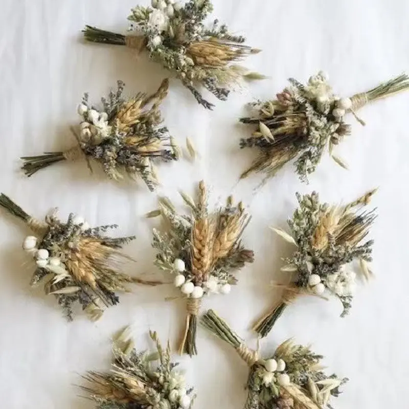 Dried Flower Mini Bouquet Boutonnieres for Bridesmaid Corsage Boho Rustic Wedding Groom,Small Vase Flower Arrangement Gift Decor