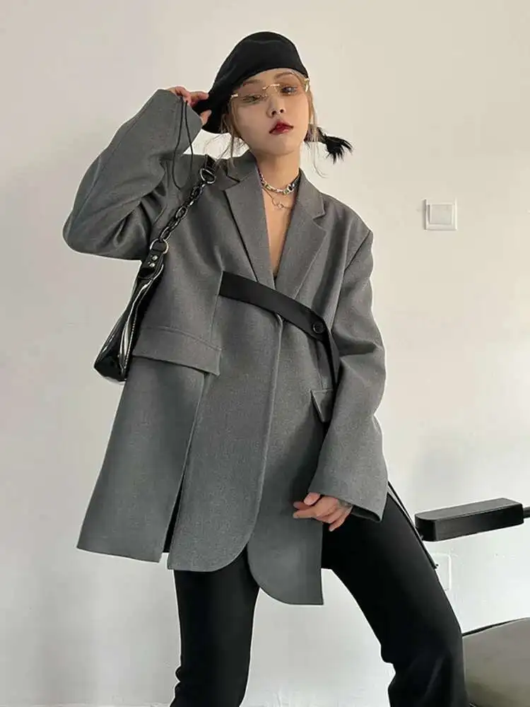 BJTZ 틈새 회색 디자이너 블레이저 여성 의류 2025 봄 가을 새로운 트렌드 느슨한 캐주얼 패션 탑 코트 여성 HL87