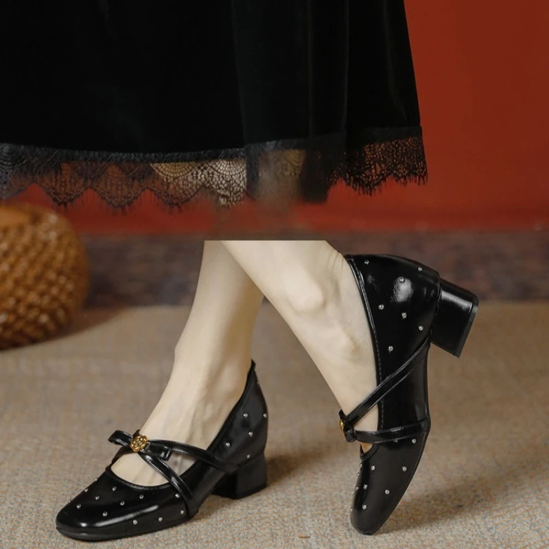 

French-style Flat Shoes with Hidden Heels for Women 2026 New Spring Mary Jane Leather Shoes Suitable with Skirts