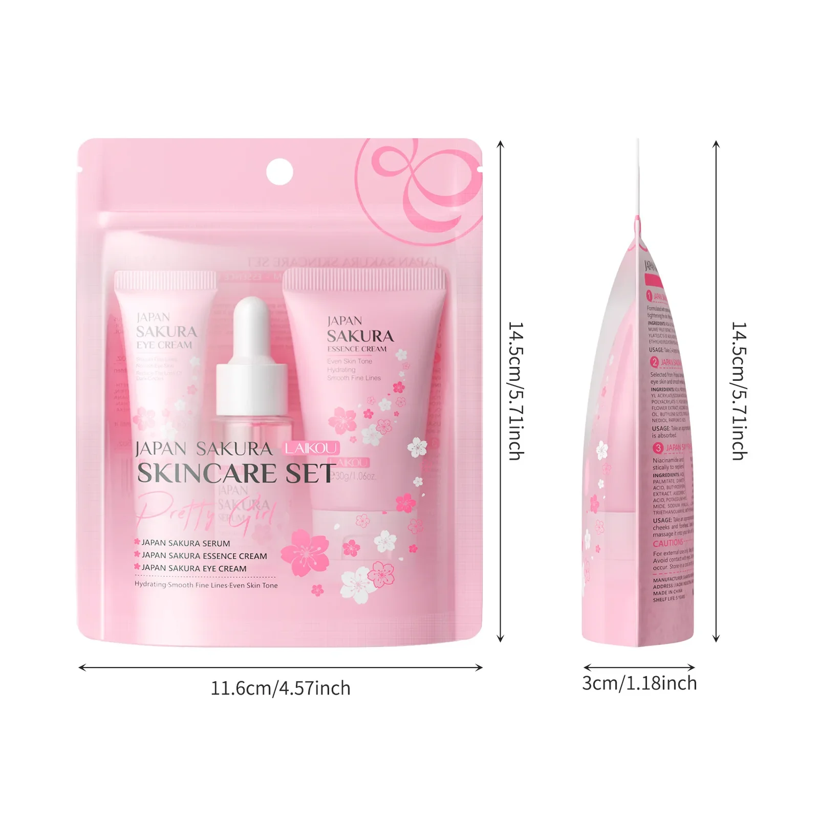 LAIKOU Sakura Set per la cura della pelle Crema per gli occhi all'essenza da 3 pezzi Crema per il viso