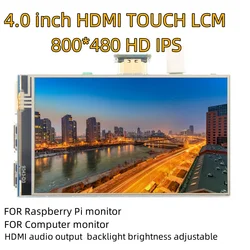 Módulo de Ecrã LCD Tátil, HDMI, IPS, HD, USB, Raspberry Pi3B Plus, 4B, 800x480, 4