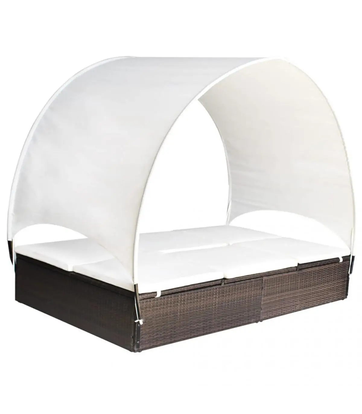 Brown Synthetic Rattan Awning Double Lounger Outdoor Beds