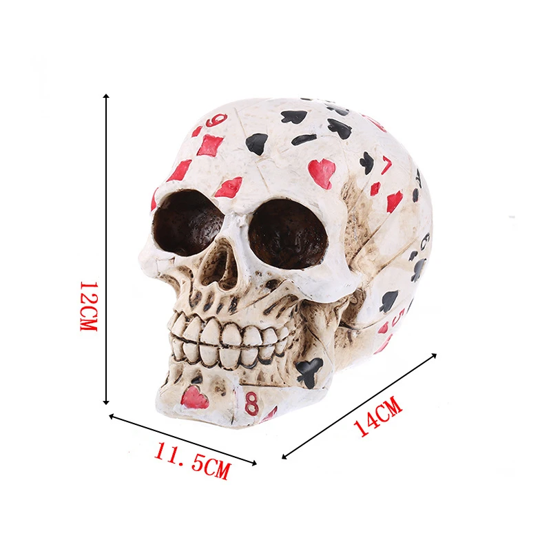 Home Decor Poker Pattern Skull Statue Resin Crafts Figurines Halloween Decoration Sculpture Desktop Decorative Skeleton Model