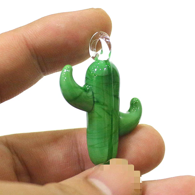 2 Paket INS Style Mini Cute Cactus Charm Glass Pendant Rare Handmade Plant Decoration DIY Kadınlar Moda Mücevher Kulakları Necklace Bracelet
