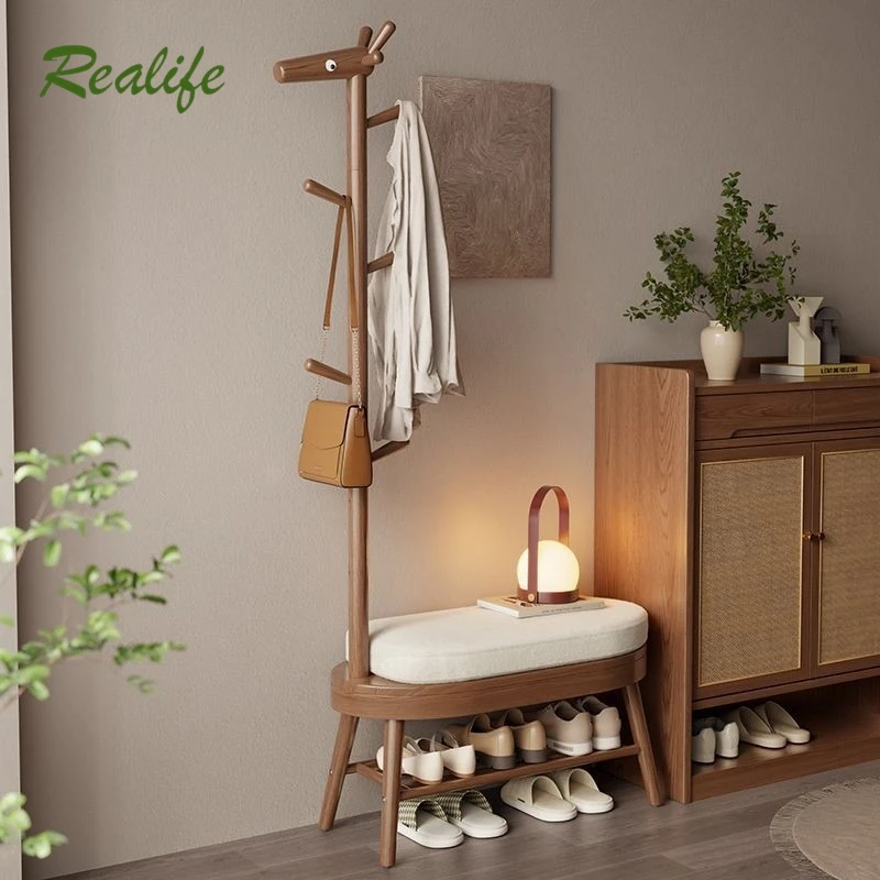 

Realife Solid Wood Deer Shoe Changing Stool With Hanging Clothes Rack Integrated For Home Use Shoe Cabinet For Sitting 2025 New