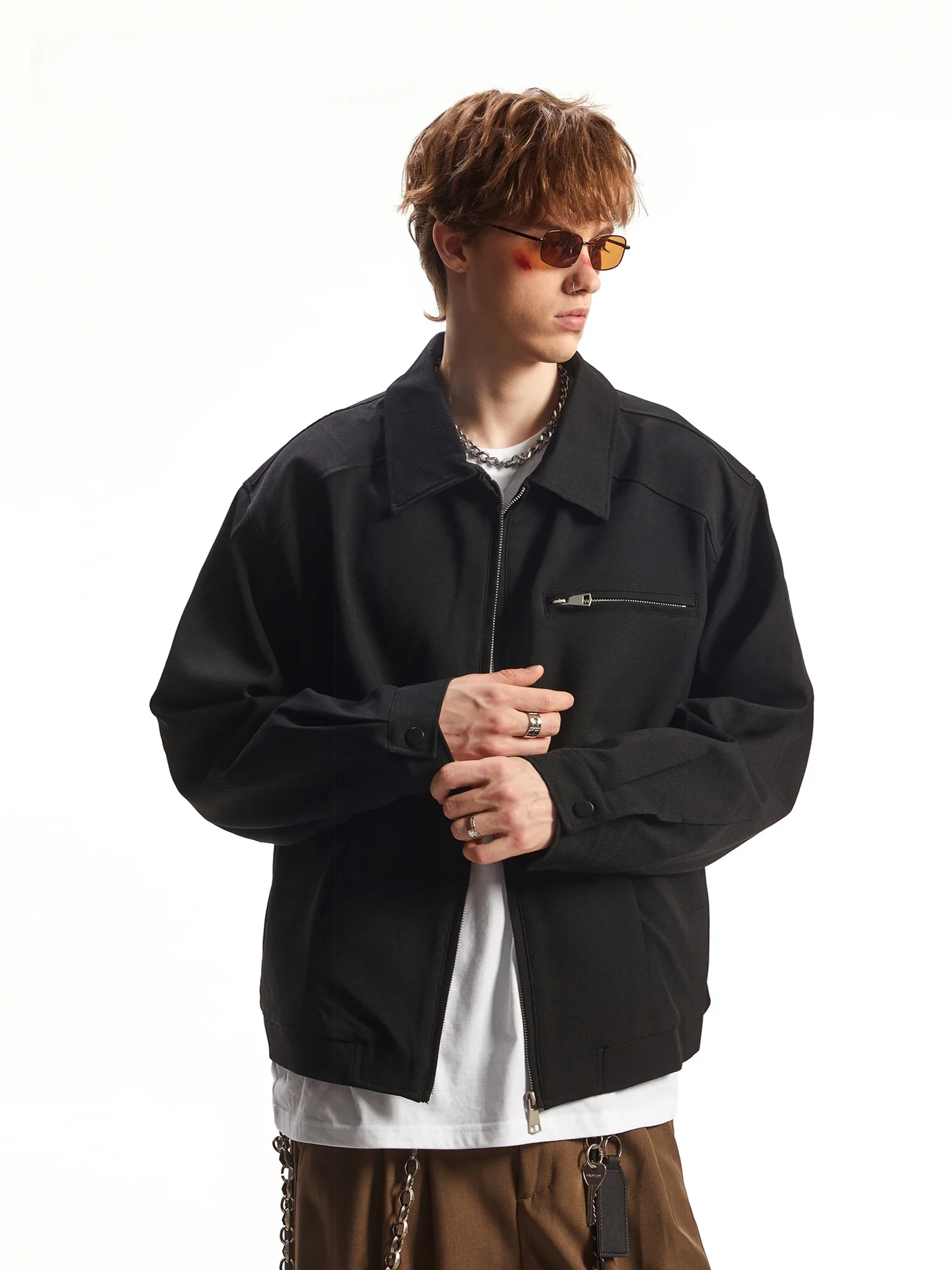 SDMADE American Style Cleanfit Collar Flight Jacket Men's Short Casual Outerwear Autumn Season Polyester Fiber Zipper Sleeve