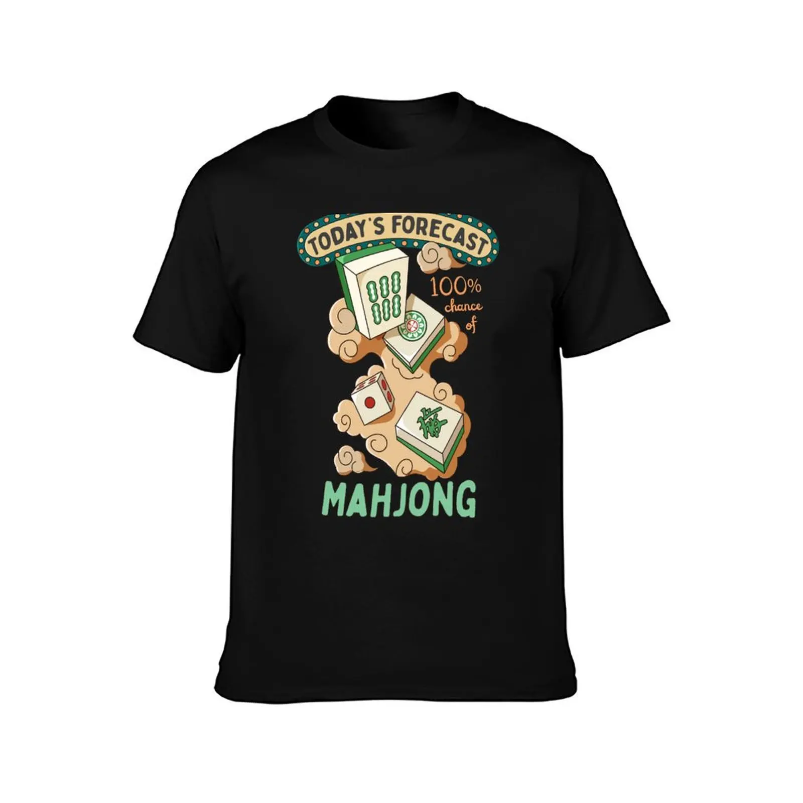 Mahjong Tiles And Clouds Cartoon T-Shirt Summer Casual Cotton Tee Oversized Streetwear Tops Vintage Graphic Print