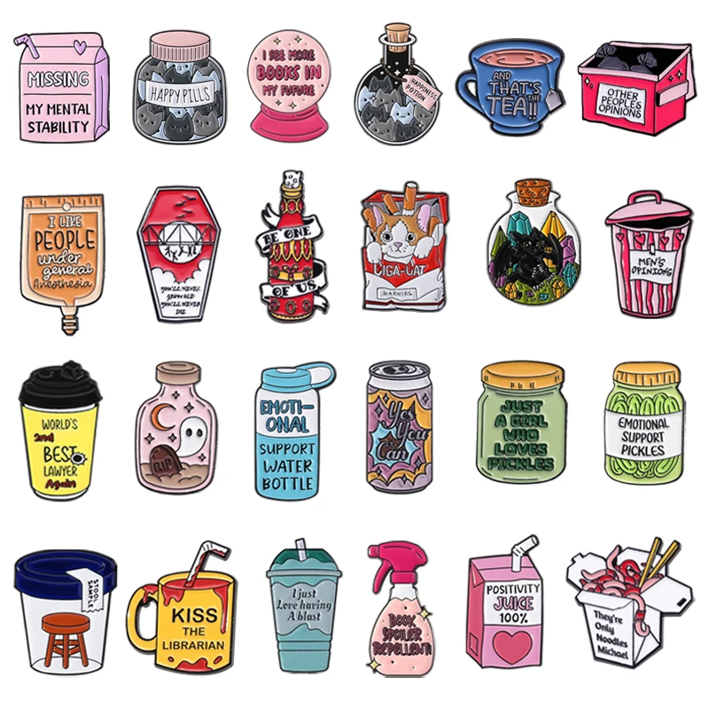 

Creative Juice Drink Enamel Pin Emotional Support Pickle Jar Beverage Brooch Lapel Badge Cartoon Anime Jewelry Gifts For Friends