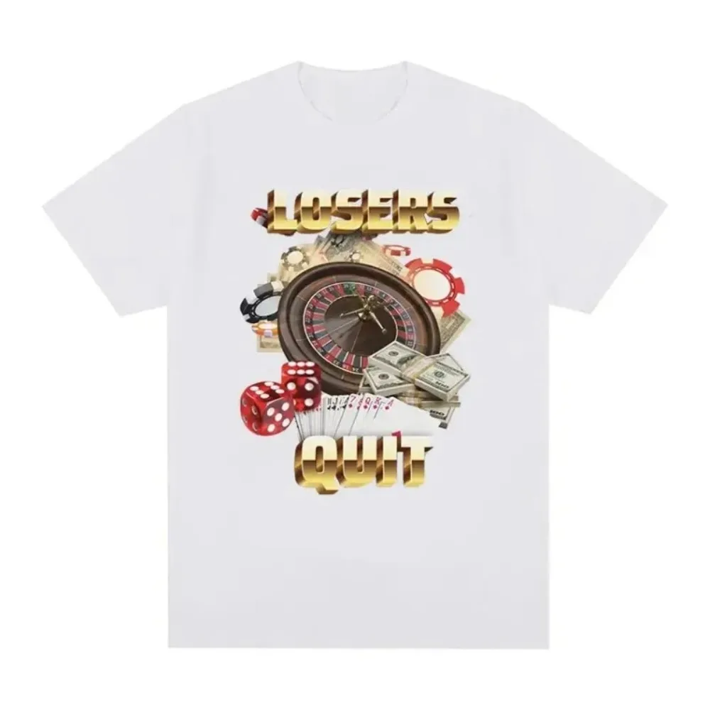 Winners Never Quit Funny Gambling Meme T Shirt Men's Vintage High Quality Fashion Women T-shirts Casual Cotton Oversized T-shirt