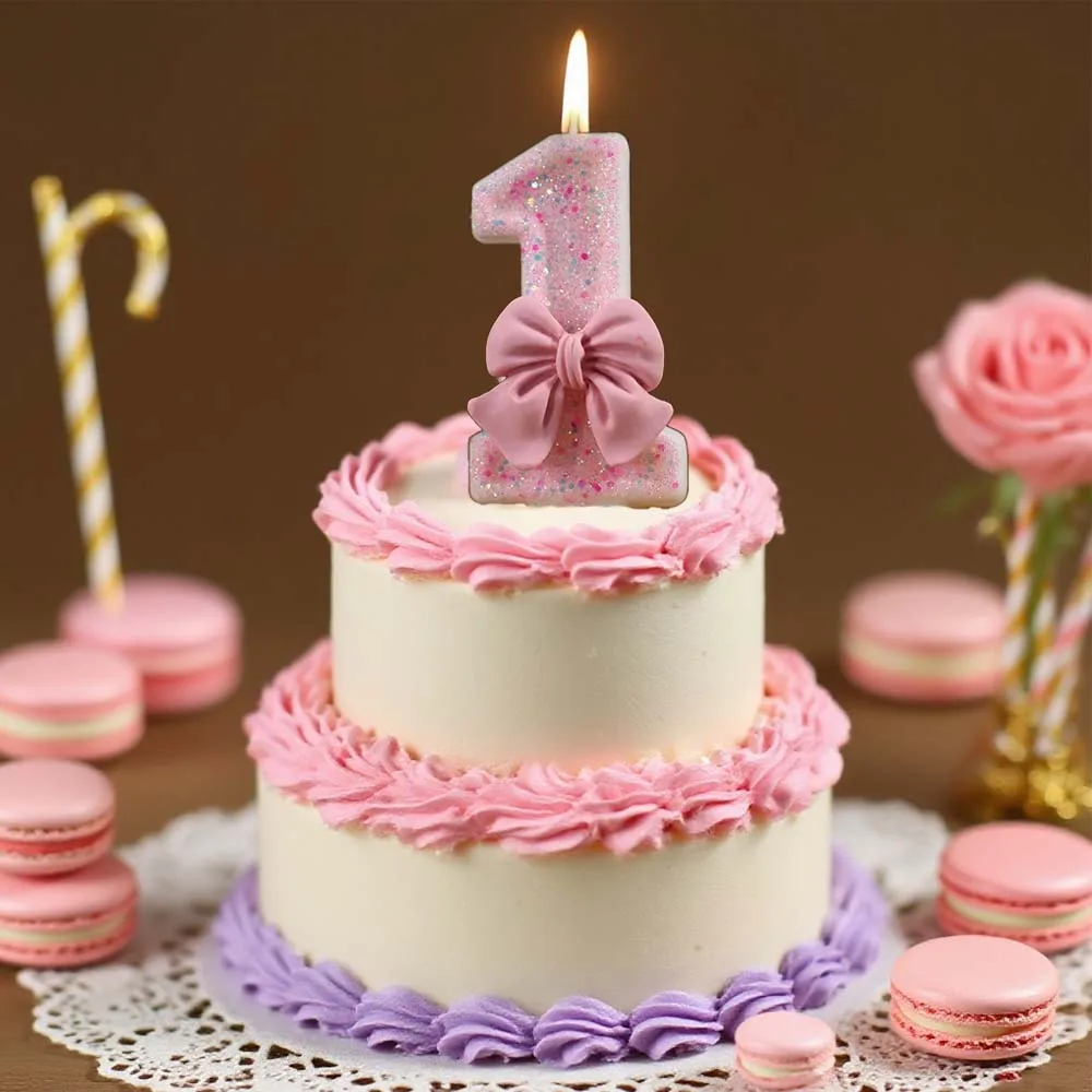 Geburtstagsnummern-Kuchenkerzen: Rosa glitzernde 3D-Topper (1-9) für Partydekoration. 3D-rosa glitzernde Zahlenkerzen – 1–9 Kuchendeckel
