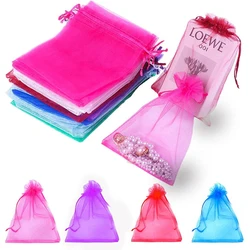 100pcs Colorful Organza Drawstring Bag Jewelry Packaging Bags 10x12cm/10x15cm/13x18cm Wedding Gift Storage Drawstring Pouches