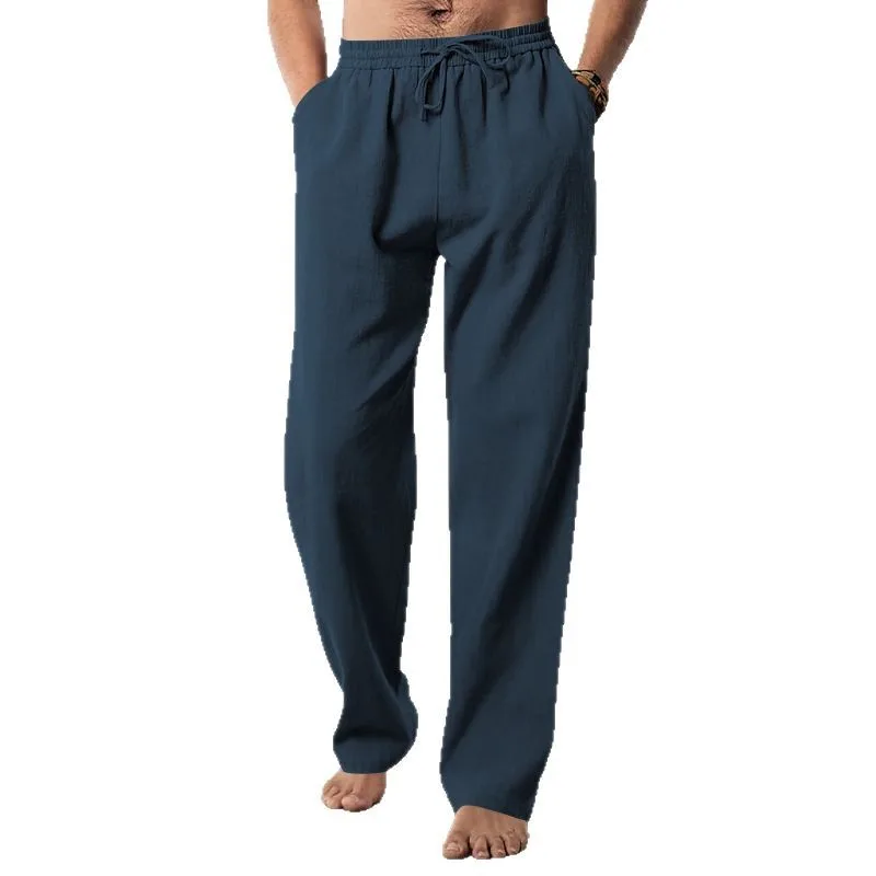 

Autumn Men's Casual Beach Pants Loose Fit Soft Fabric Drawstring Waist Straight Leg Comfortable