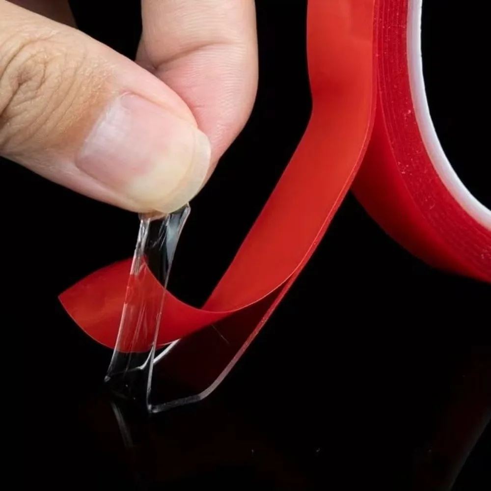 9,84 Fuß Doppelseitiges Nano-Klebeband Transparentes Acryl-Klebeband mit Rotem Träger Hochleistungs-Montageband für Wand Auto Haus Büro