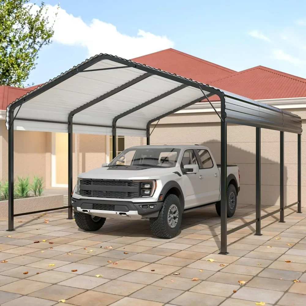 

10x15 Carport, Carports with Enhanced Base Heavy Duty Garage Outdoor Galvanized Car Shelter for Car, Boats and Truck, Carport