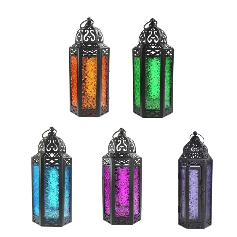 

A0KE Village Style Wrought Iron Candle Holder Glass Wind Lantern Hanging Lanterns for Indoor Outdoor Garden Yard Decoration Gift