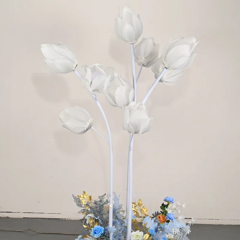 

9 head magnolia flower road guide ornament wedding stage luminous prop elastic cloth LED light bulb wrought iron background