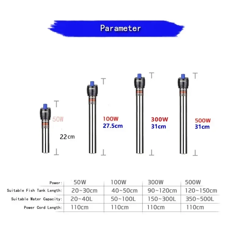 EU Fish Tank Heating Rod Stainless Steel Explosion Proof Aquarium Electric Automatic Constant Temperature Heater