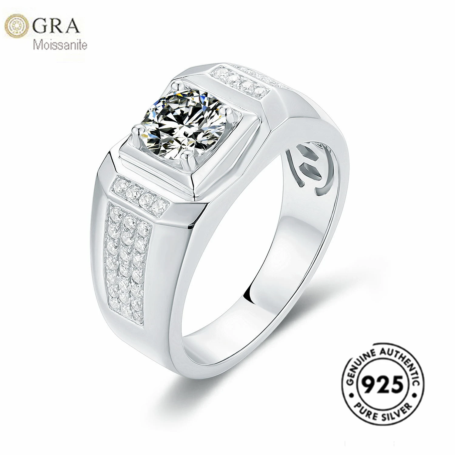 High Quality Mens Fingr Ring S925 Silver Stone Jewellery With 1ct Moissanite Ready For Ship