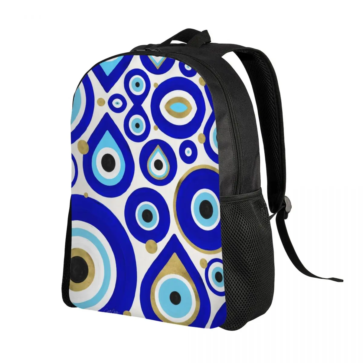 Evil Eye Charms On White Travel Backpack Men Women School Computer Bookbag Moroccan Nazar College Student Daypack Bags